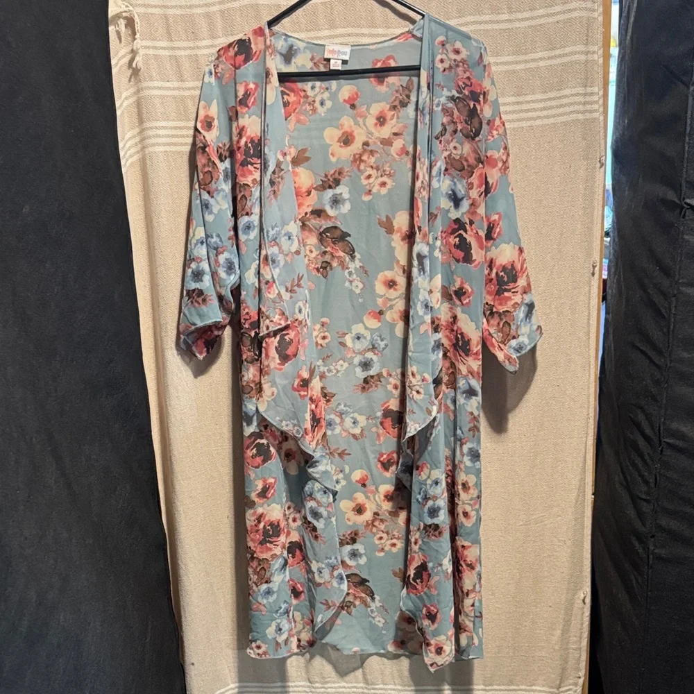 LuLaRoe Sarah- Pastel Blue Floral Long Cardigan Duster